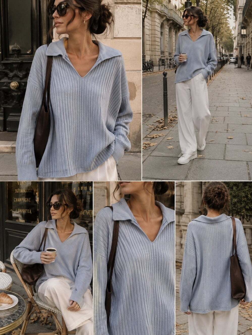 United Colors of Benetton Wool Blend Sweater Blue M Oversized Ribbed Minimalist